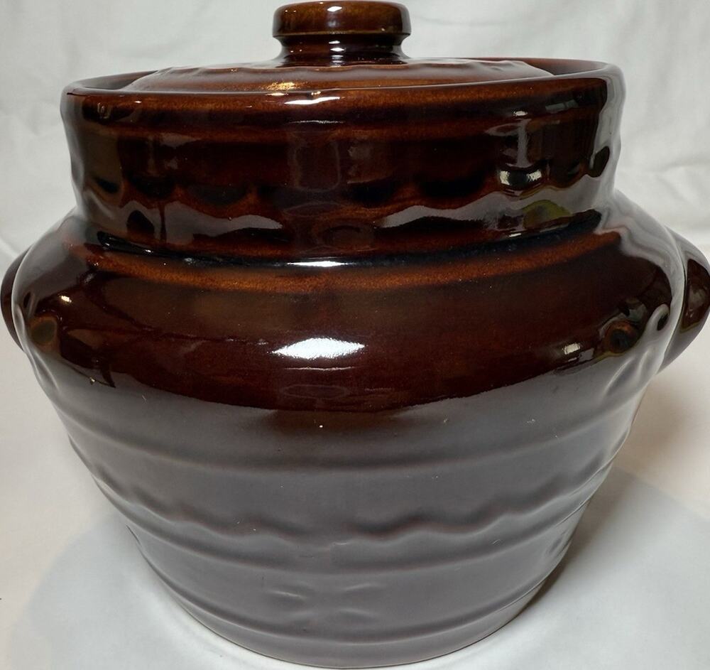Marcrest Brown Stoneware Casserole Dish With Lid Oven-Safe Floral USA Round
